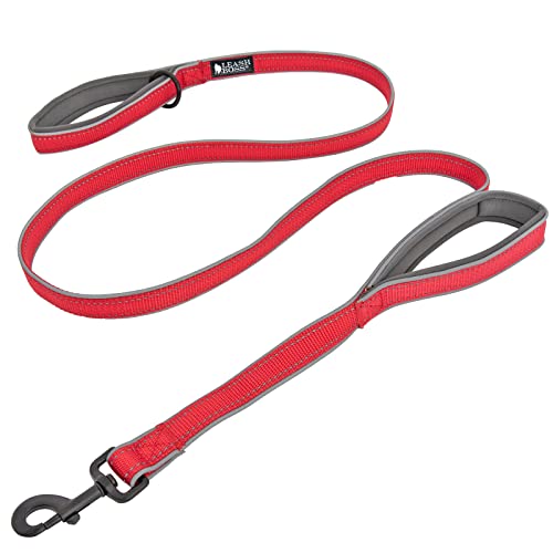 Leash Boss Hundeleine mit doppeltem Griff, 1,8 m, reflektierend, mit zwei gepolsterten Griffen, für große oder mittelgroße Hunde, die ziehen, Rot von Leash Boss