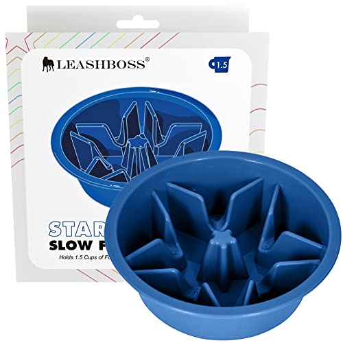 Leashboss Anti Sling Bowl Dog - Labyrinth für erhöhte Fütterungsstationen - Anti Sling Bowl Dog - Slow Feeder Dog für große, mittlere und kleine Rassen (1,5 Cup - 6-6,25 Inch Fütterungslöcher, Blau) von Leash Boss