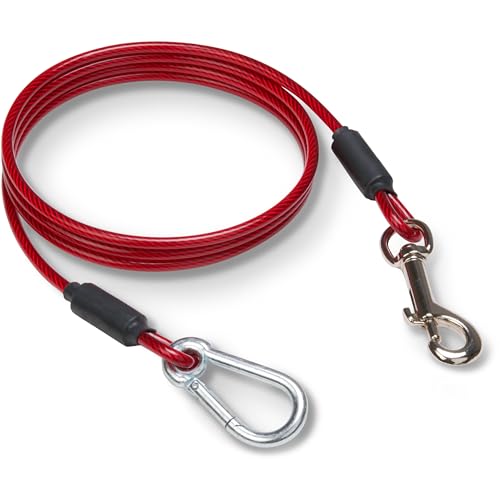 Leash Boss Hunde-Auslegekabel – 1,5 m robuster Haltegurt für große Hunde – Rot, PVC-beschichteter Stahl, kaufest, Hundeleine für Hof, Camping und Training von Leash Boss