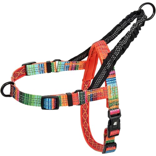 Leashboss Hundegeschirr, kein Ziehen, einfacher Spaziergang für kleine, mittelgroße und große Haustiere, reflektierend mit Clip-Befestigung hinten und vorne (Deckenmuster, Medium) von Leash Boss