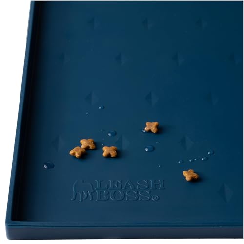 Leashboss Spritzmatte Medium/Gross – Napfunterlage Katzen & Hund mit Großer Lippe, Rutsch- und Wasserfeste Silikon Napfunterlage für Futter, Wasser oder Brunnen (51 x 33 cm, Marine) von Leash Boss