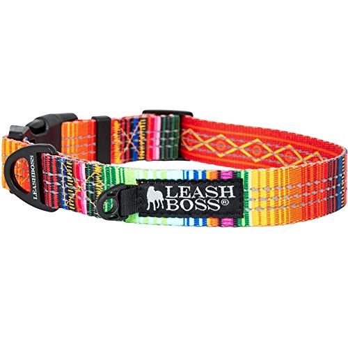 Leashboss Gemustertes Reflektierendes Hundehalsband, Buntes Hundehalsband mit Dreifachen Reflektionsfäden für Kleine, Mittlere und Große Hunde (Mittel 0,34 m - 0,50 m Halsumfang x 0,02 m Breite) von Leash Boss