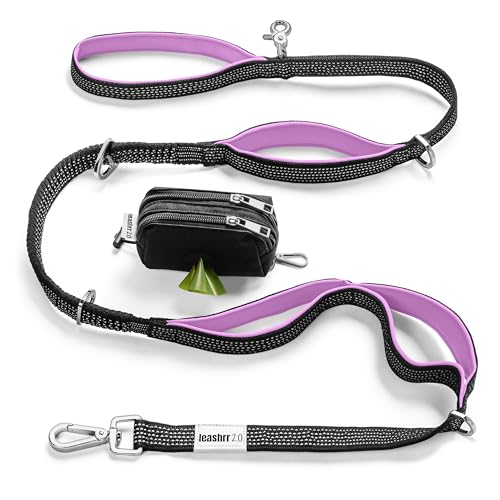 Leashrr 2.0 Hundeleine, robust, Bungee, 1,8 m, mit 4 gepolsterten Griffen, starke Clips + Ringe, ultra-reflektierend, Leckerli-Tasche für Hunde + Kotbeutelhalter, Violett Leashrr 2.0 Hundeleine, robust, Bungee, 1,8 m, mit 4 gepolsterten Griffen, starke Clips + Ringe, ultra-reflektierend, Leckerli-Tasche für Hunde + Kotbeutelhalter, Violett von Leashrr 2.0