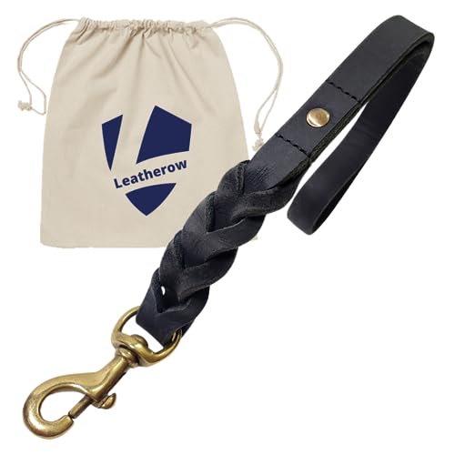 Kurze Hundeleine aus Leder, 38,1 cm, kurze Hundeleine, für große Hunde, Training und Spaziergang, geflochtene Leder-Hundelasche für große Hunde, Vollnarbenleder, strapazierfähig, Schwarz Kurze Hundeleine aus Leder, 38,1 cm, kurze Hundeleine, für große Hunde, Training und Spaziergang, geflochtene Leder-Hundelasche für große Hunde, Vollnarbenleder, strapazierfähig, Schwarz von Leatherow