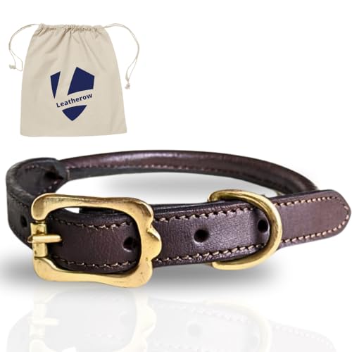 Leatherow Hundehalsband aus Leder, rund, Größe M, Dunkelbraun von Leatherow