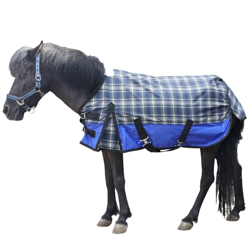 Leberna 600D wasserdichte Ripstop-Poly-Miniatur-Pferdedecke, leichte Regendecke, für Pony, Mini-Shetlandpferd, 0 g Füllung, blau kariert, 1,22 m von Leberna