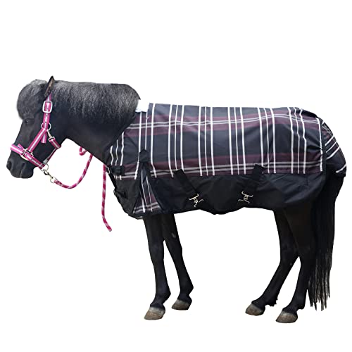 Leberna 600D wasserdichte Ripstop-Poly-Miniatur-Pferdedecke, leichte Regendecke, für Pony, Mini-Shetlandpferd, 0 g Füllung, rot kariert, 90 cm von Leberna