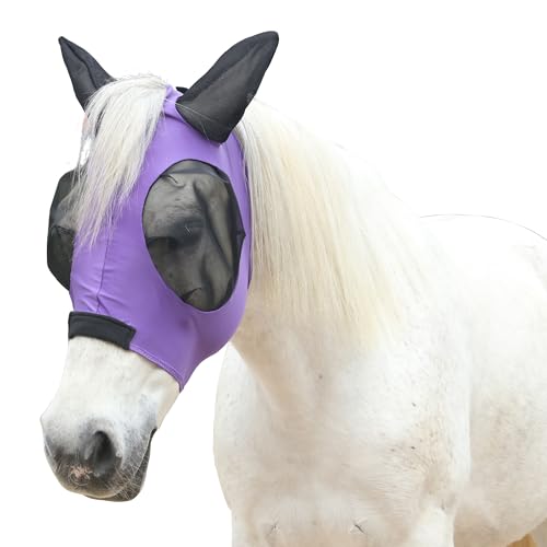 Leberna Fliegenmaske Pferd mit Ohren Glatt und Elastizität Fliegenmaske mit UV-Schutz (Lila, Pony) von Leberna