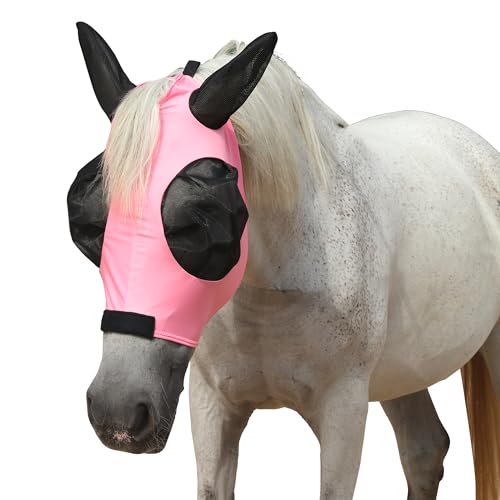 Leberna Fliegenmaske Pferd mit Ohren Glatt und Elastizität Fliegenmaske mit UV-Schutz (Rosa, Cob) von Leberna