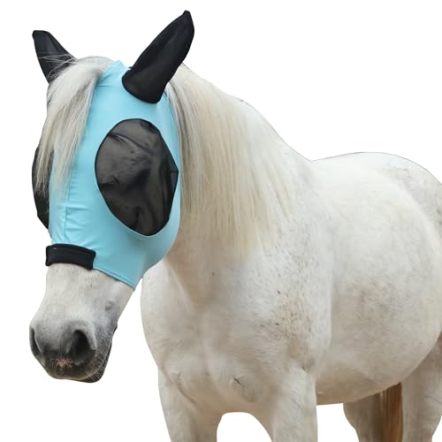 Leberna Fliegenmaske Pferd mit Ohren Glatt und Elastizität Fliegenmaske mit UV-Schutz (Seeblau, Pony) von Leberna