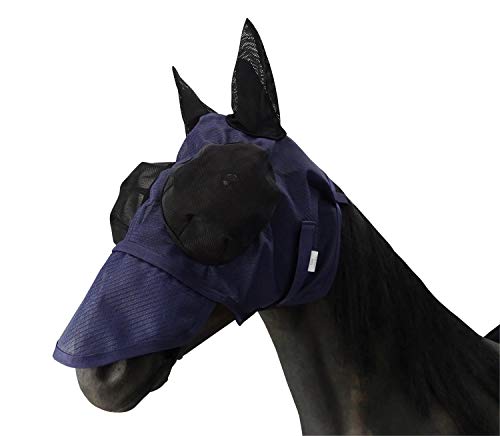Leberna Fliegenmaske aus Netzstoff, mit Ohren, Nase, UV-Schutz, für das ganze Gesicht, Marineblau, Pferd von Leberna
