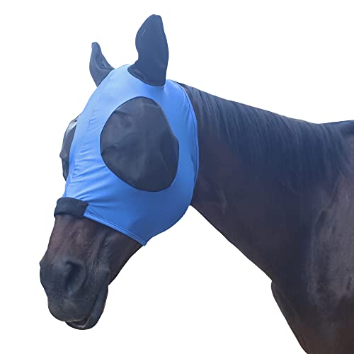 Leberna Fliegenmaske für Pferde, Netzstoff, mit Ohren, weiches Lycra-Mesh-Maske, Anti-UV mit Ohren, Cob Blau von Leberna