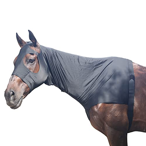Leberna Lycra Stretch-Pferd Kapuze mit Reißverschluss - vollen Gesicht-Hals-Abdeckung L Schwarz von Leberna