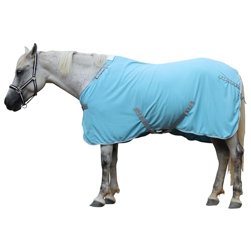 Leberna Polar-Fleece-Pferde-Kühldecke – leicht, bequem, atmungsaktiv, feuchtigkeitsableitend, kühlend mit Standard-Hals für nach dem Training, Reisen für Pferde (Hellblau, 1,8 m) von Leberna