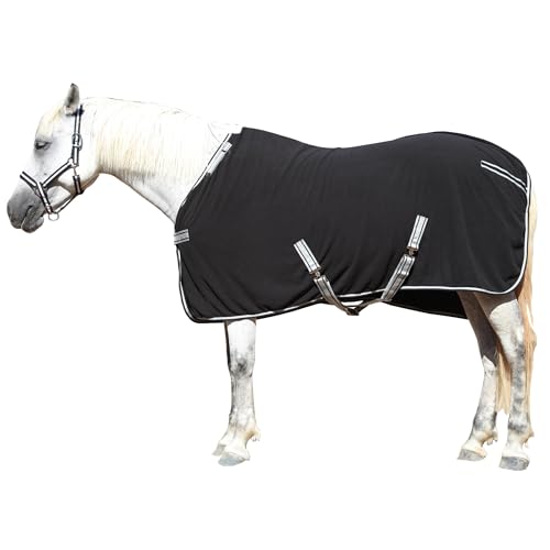 Leberna Polar-Fleece-Pferde-Kühldecke – leicht, bequem, atmungsaktiv, feuchtigkeitsableitend, kühlend mit Standard-Hals für nach dem Training, Reisen für Pferde (Schwarz, 2,1 m) von Leberna
