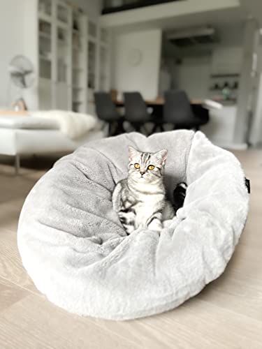 Lebon - Bella Katzenbett | Katzenhöhle | Katzenliegekissen | Kuschelweich mit 3 Funktionen| Cord-Optik & Plüsch | Ideal zum einkuscheln | Beidseitig verwendbar | Waschbar von Lebon