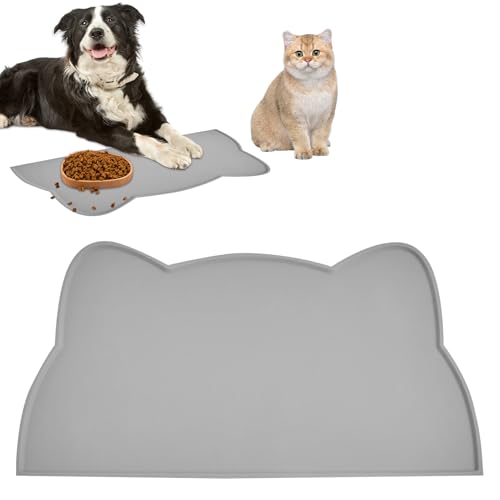 1 x Katzenfuttermatte, rutschfeste Silikon-Haustier-Füttermatte, wasserdichte Katzen-Futternapf-Matte, Haustierfuttermatte für Futter und Wasser, leicht zu reinigendes Hunde-Tischset (dunkelgrau) von Lechisenop