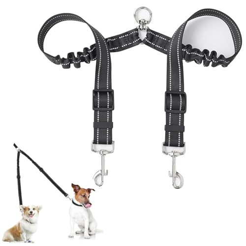 Doppelleine für Spaziergänge mit 2 Hunden, kein Verheddern, reflektierend, verstellbar, doppelendig, für Hunde, 360° drehbar, strapazierfähig, Dual-Splitter, weicher Griff, Bungee-Leinen, für kleine Doppelleine für Spaziergänge mit 2 Hunden, kein Verheddern, reflektierend, verstellbar, doppelendig, für Hunde, 360° drehbar, strapazierfähig, Dual-Splitter, weicher Griff, Bungee-Leinen, für kleine von Lechisenop
