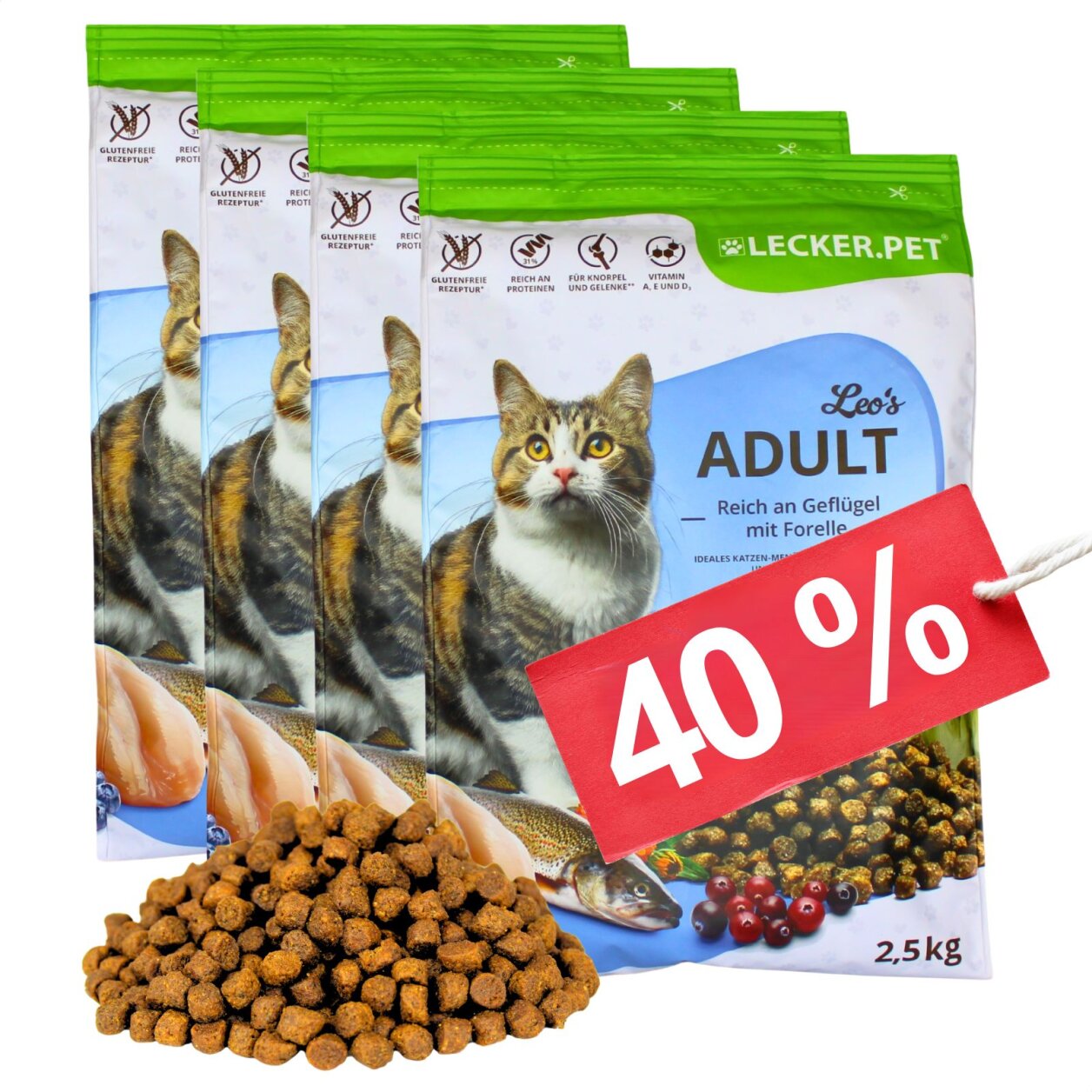 10 kg Lecker.Pet® Leo's Adult Geflügel & Forelle Katzenfutter Trockenfutter Vollnahrung MHD 4/2026 von Lecker.Pet