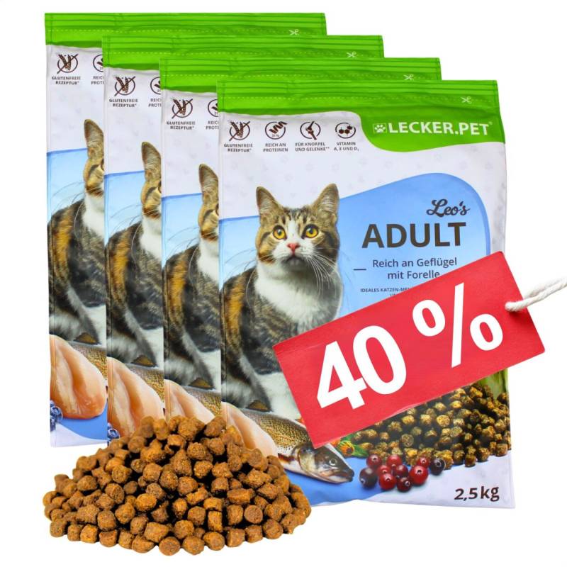 10 kg Lecker.Pet® Leo's Adult Geflügel & Forelle Katzenfutter Trockenfutter Vollnahrung MHD 4/2026 von Lecker.Pet