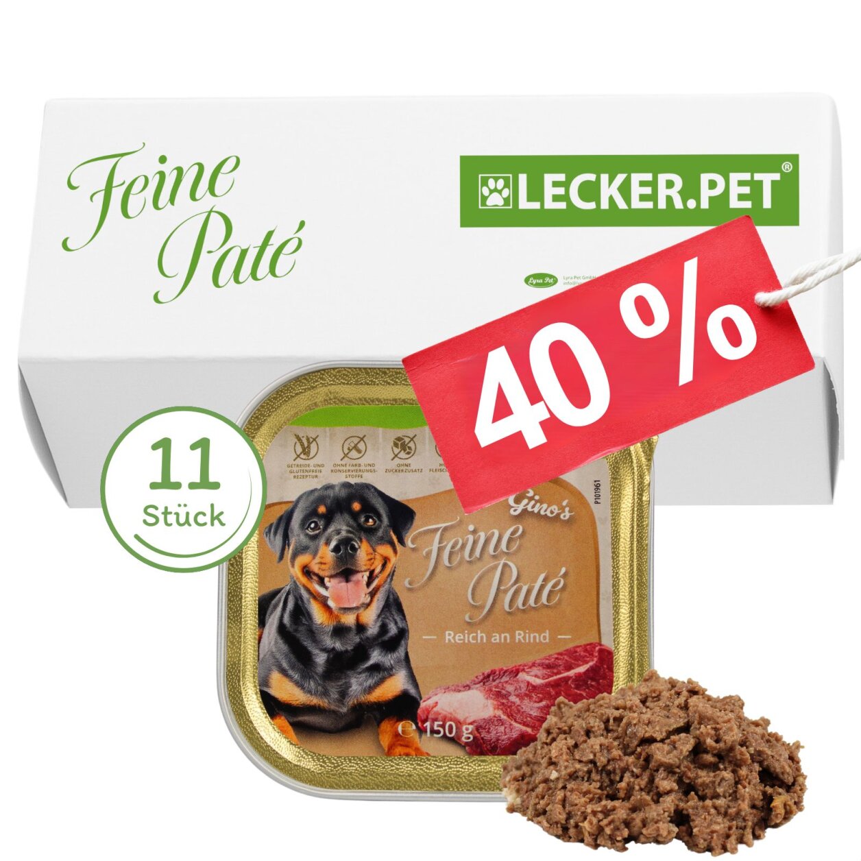 11 x 150 g Lecker.Pet® Gino's Feine Paté Reich an Rind Hundefutter Nassfutter Vollnahrung von Lecker.Pet