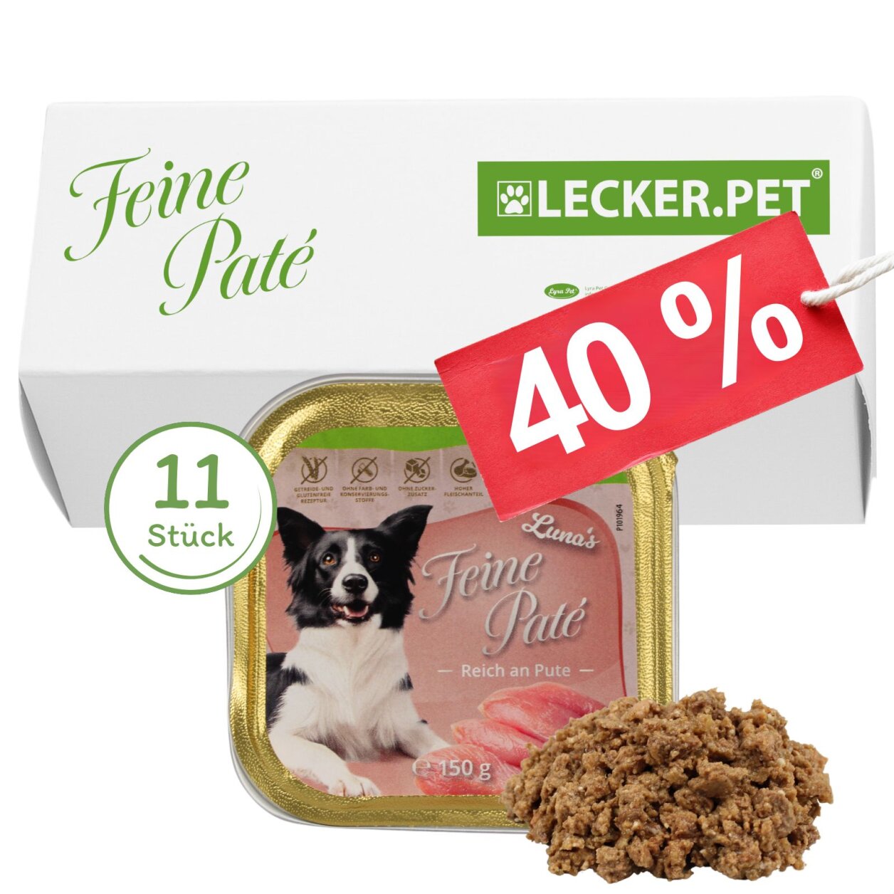 11 x 150 g Lecker.Pet® Luna's Feine Paté Reich an Pute Hundefutter Nassfutter Vollnahrung von Lecker.Pet