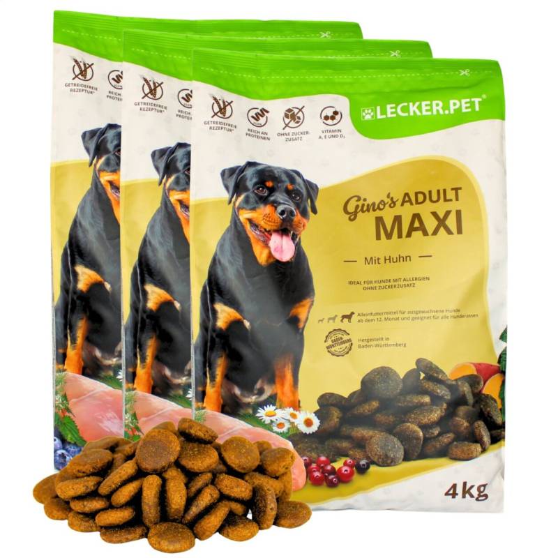 12 kg Lecker.Pet® Gino's Adult Maxi mit Huhn Hundefutter Trockenfutter Vollnahrung von Lecker.Pet