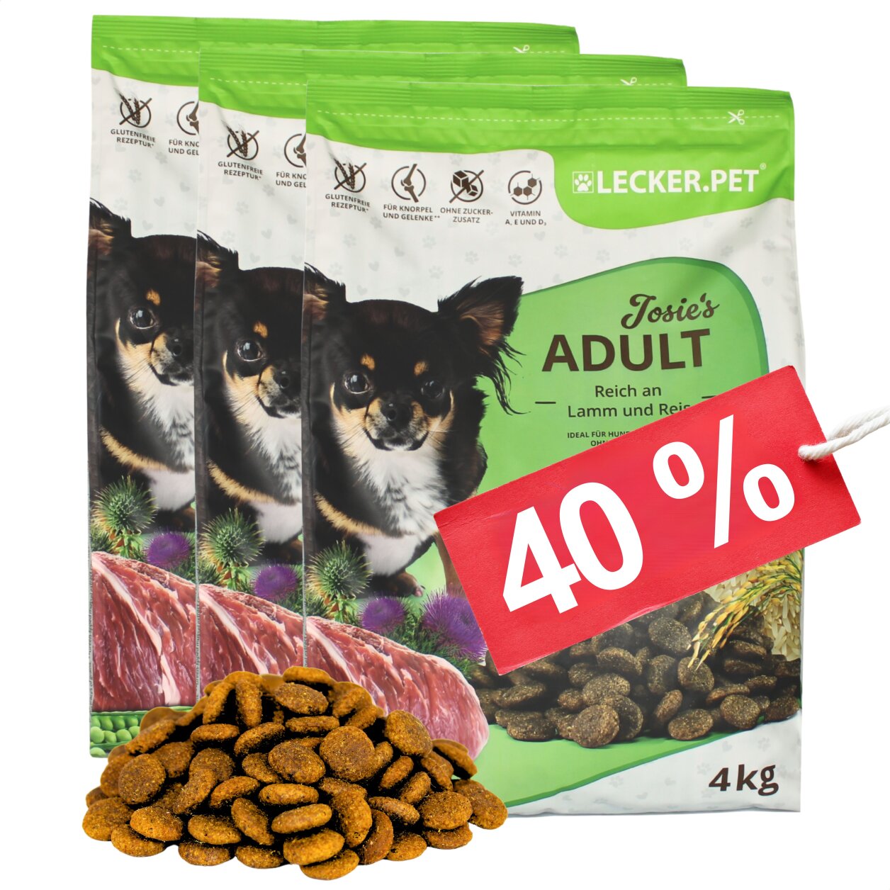 12 kg Lecker.Pet® Josie's Adult Lamm & Reis Hundefutter Trockenfutter Vollnahrung MHD 3/2026 von Lecker.Pet