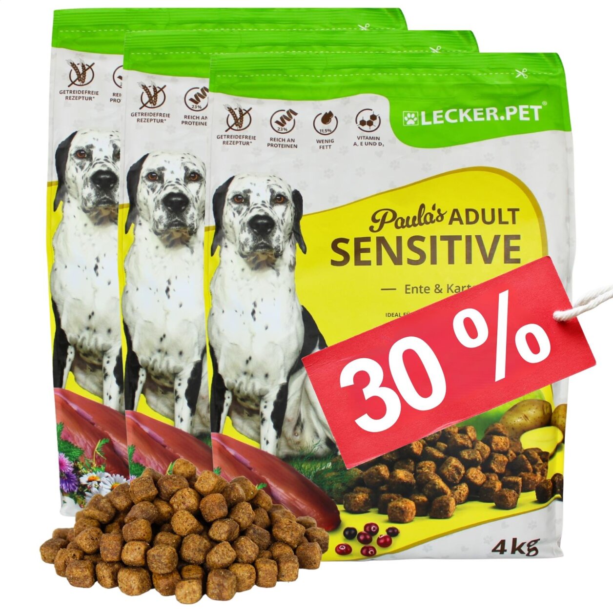 12 kg Lecker.Pet® Paula's Adult Sensitive Ente & Kartoffel Hundefutter Trockenfutter Vollnahrung MHD 4/2026 von Lecker.Pet