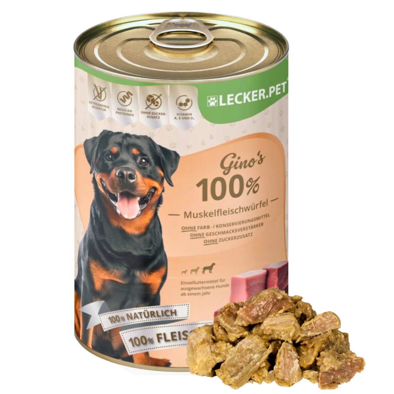 12 x 400 g Lecker.Pet® Gino's 100 % Muskelfleischwürfel Rind & Schwein Hundefutter Nassfutter von Lecker.Pet