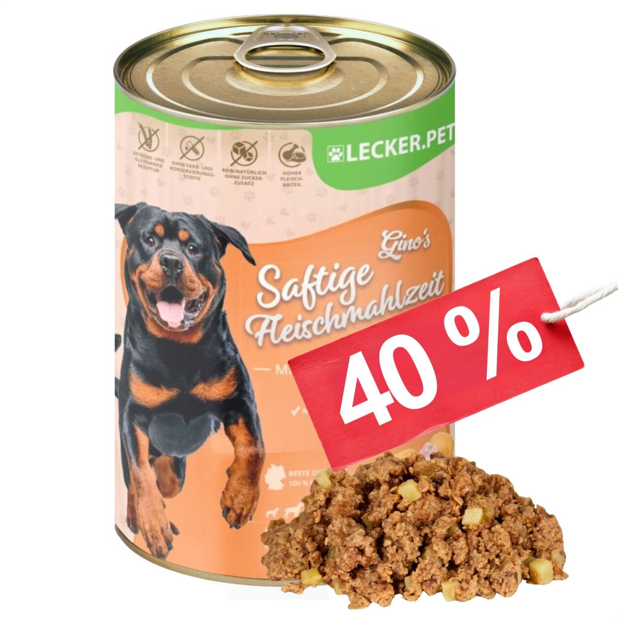 12 x 400 g Lecker.Pet® Gino's Saftige Fleischmahlzeit mit Huhn & Kartoffeln Hundefutter Nassfutter MHD 10/2026 von Lecker.Pet