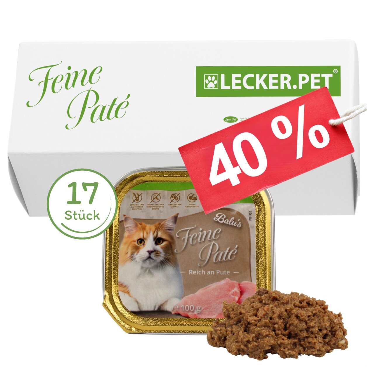 17 x 100 g Lecker.Pet® Balu's Feine Paté Reich an Pute Katzenfutter Nassfutter Vollnahrung von Lecker.Pet