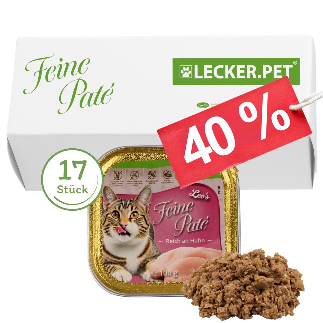 17 x 100 g Lecker.Pet® Leo's Feine Paté Reich an Huhn Katzenfutter Nassfutter Vollnahrung von Lecker.Pet