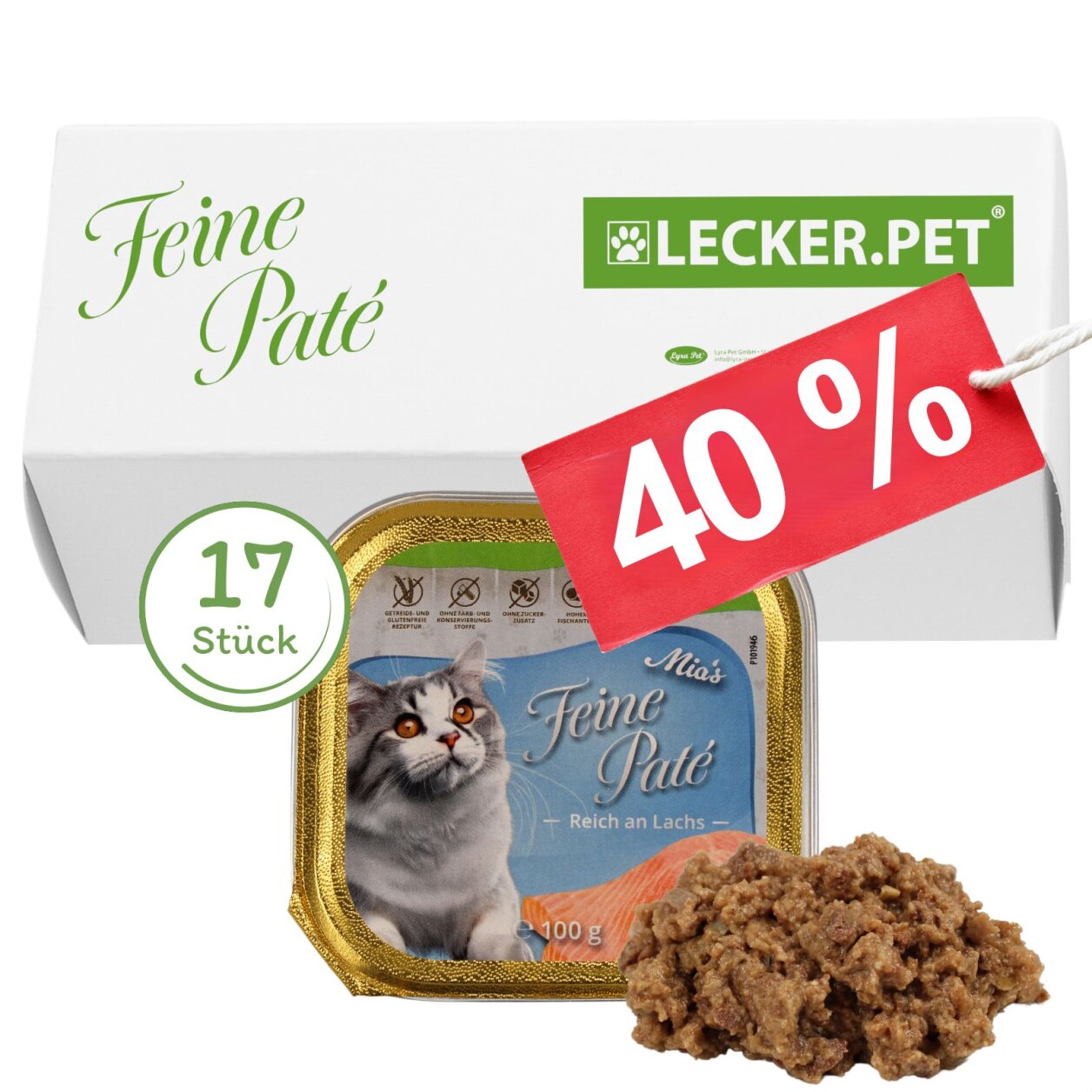 17 x 100 g Lecker.Pet® Mia's Feine Paté Reich an Lachs Katzenfutter Nassfutter Vollnahrung von Lecker.Pet