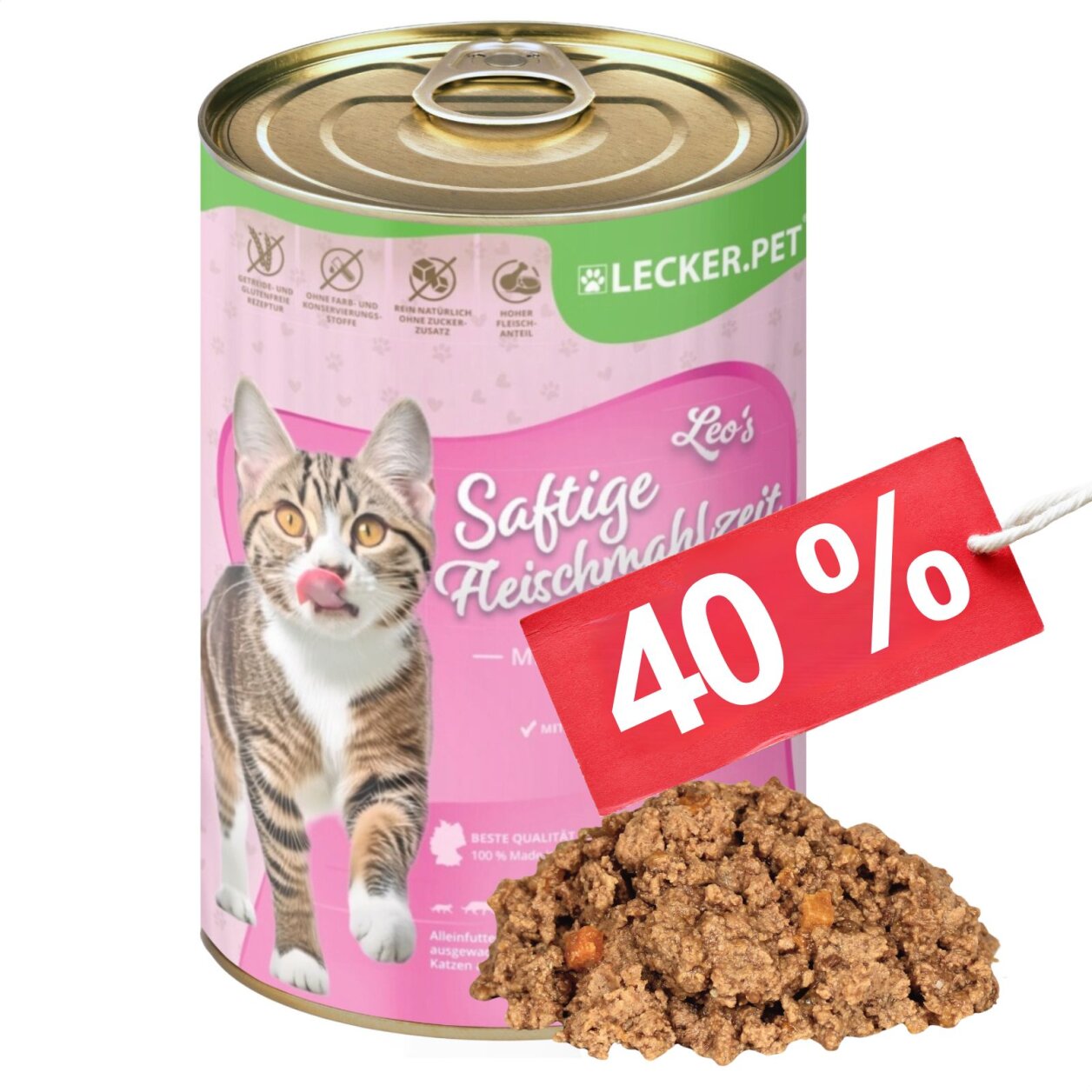 18 x 400 g Lecker.Pet® Leo's Saftige Fleischmahlzeit mit Pute & Gemüse Katzenfutter Nassfutter MHD 10/2026 von Lecker.Pet