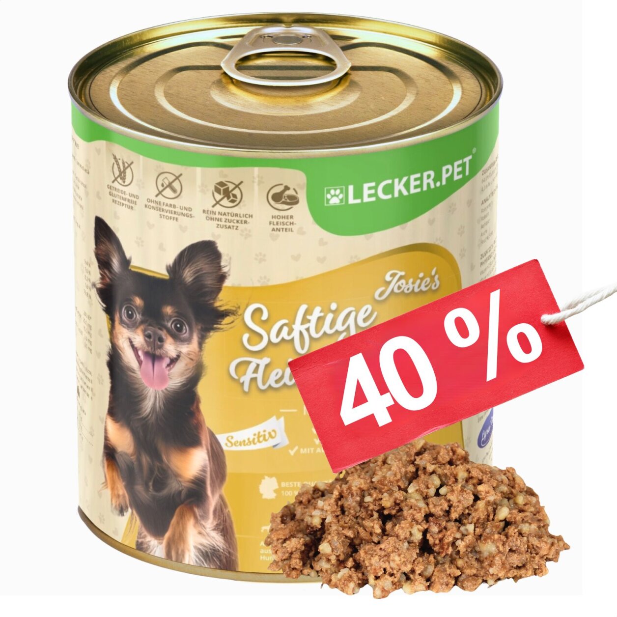 18 x 800 g Lecker.Pet® Josie's Saftige Fleischmahlzeit Sensitiv mit Pute & Reis Hundefutter Nassfutter MHD 10/2026 von Lecker.Pet