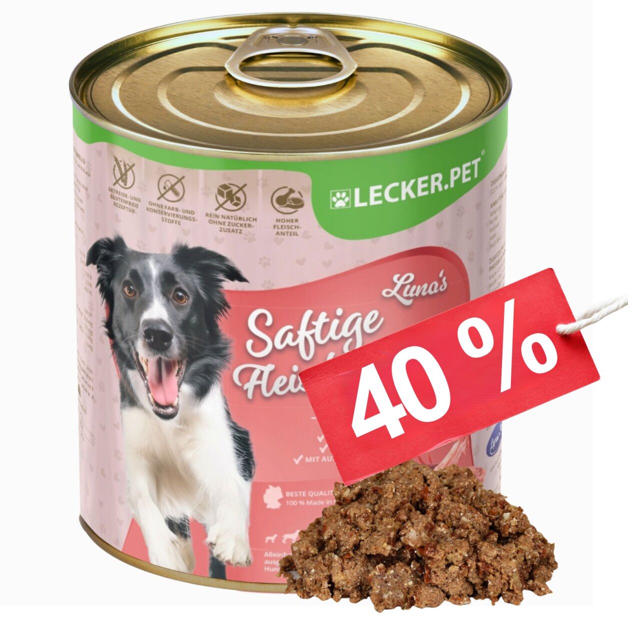 18 x 800 g Lecker.Pet® Luna's Saftige Fleischmahlzeit mit Lamm Hundefutter Nassfutter MHD 10/2026 von Lecker.Pet