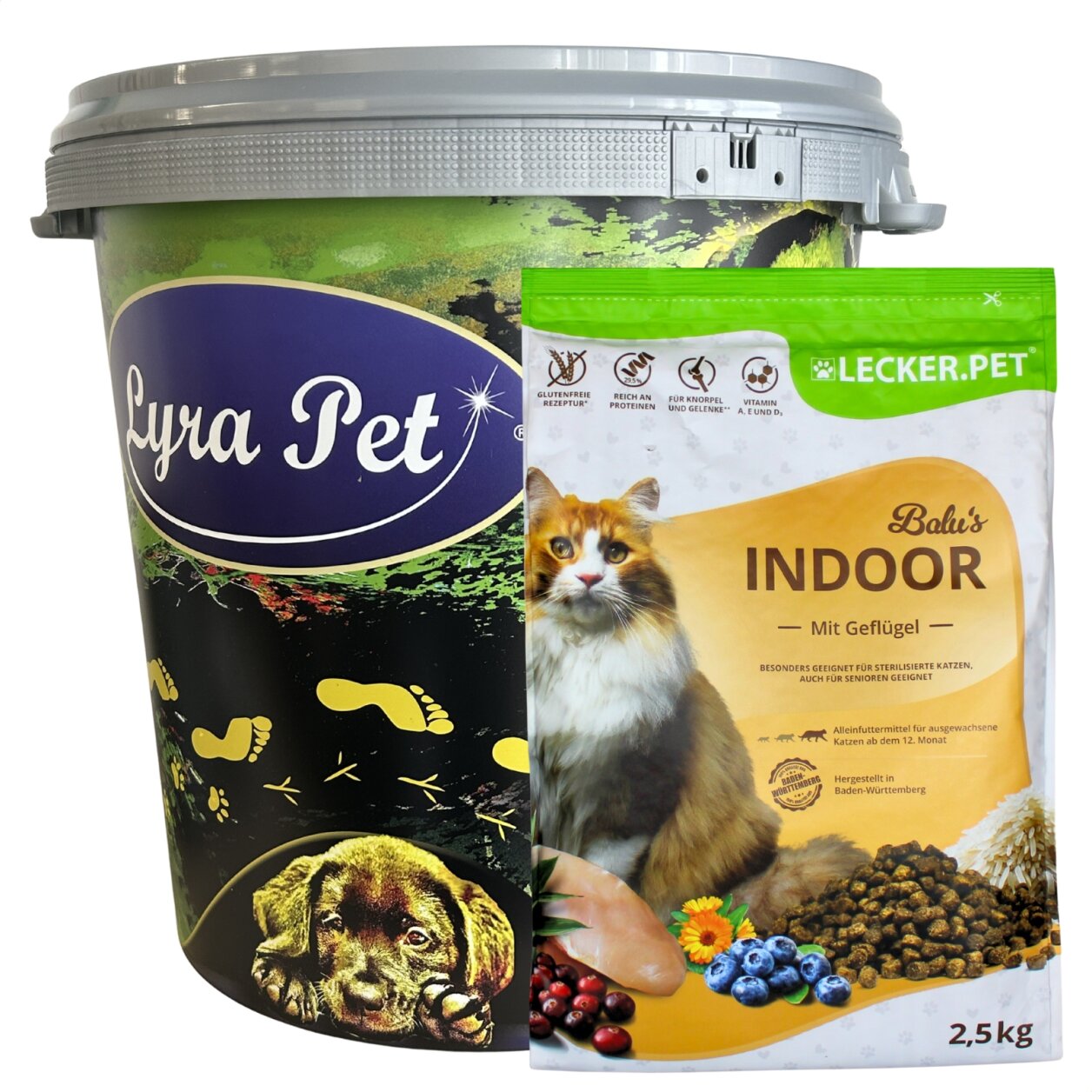 2,5 kg Lecker.Pet® Balu's Indoor Geflügel Katzenfutter Trockenfutter Vollnahrung in 30 L Tonne von Lecker.Pet