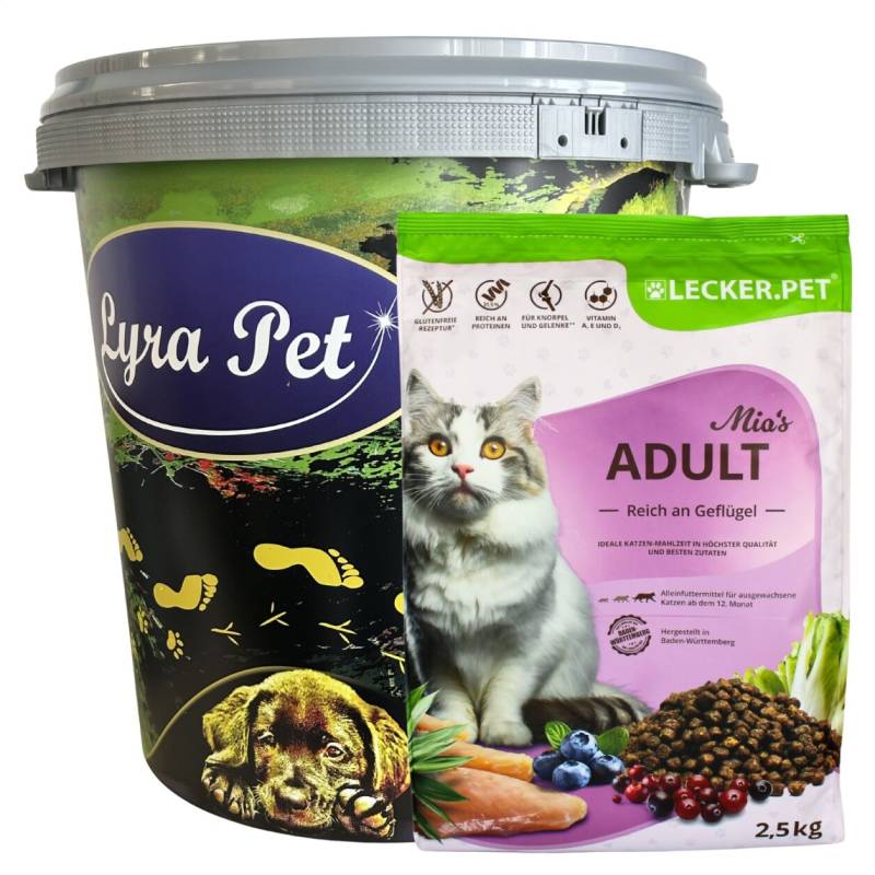 2,5 kg Lecker.Pet® Mia's Adult Herzhaftes Geflügel Katzenfutter Trockenfutter Vollnahrung in 30 L Tonne von Lecker.Pet