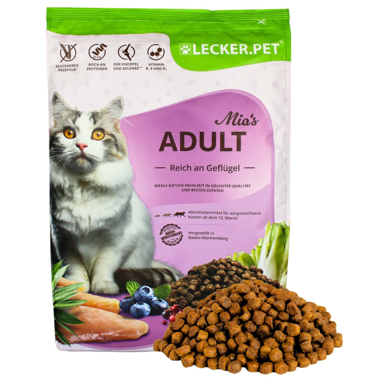 2,5 kg Lecker.Pet® Mia's Adult Herzhaftes Geflügel Katzenfutter Trockenfutter Vollnahrung von Lecker.Pet