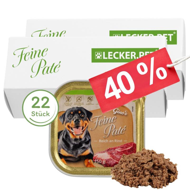 22 x 150 g Lecker.Pet® Gino's Feine Paté Reich an Rind Hundefutter Nassfutter Vollnahrung von Lecker.Pet