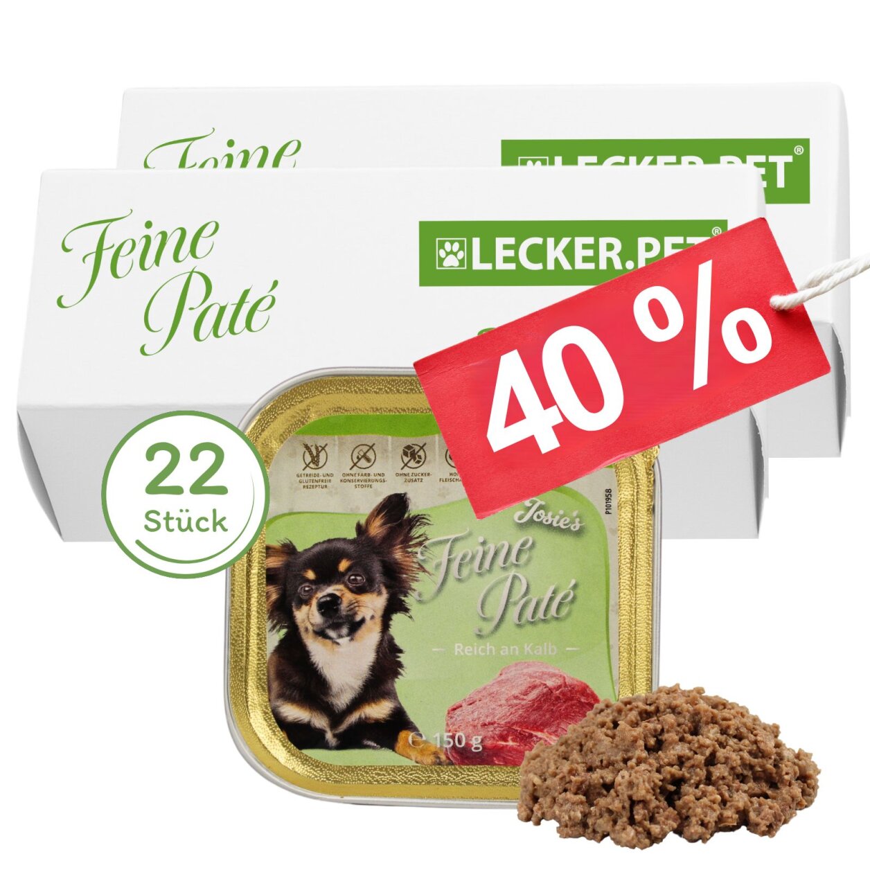 22 x 150 g Lecker.Pet® Josie's Feine Paté Reich an Kalb Hundefutter Nassfutter Vollnahrung von Lecker.Pet