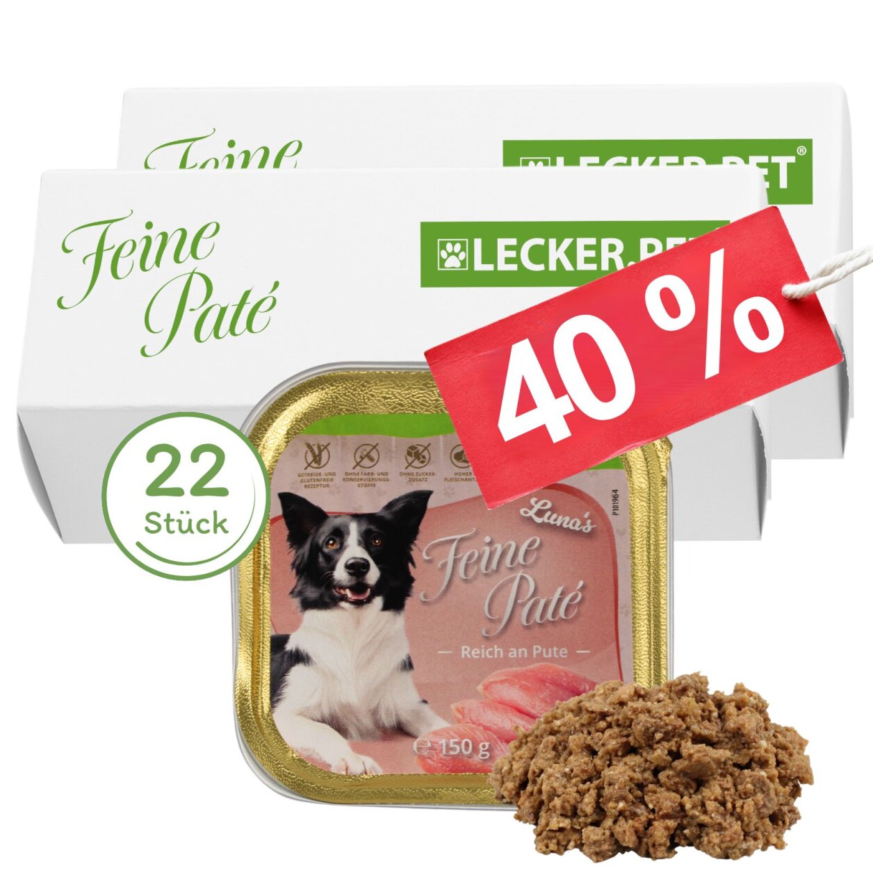 22 x 150 g Lecker.Pet® Luna's Feine Paté Reich an Pute Hundefutter Nassfutter Vollnahrung von Lecker.Pet