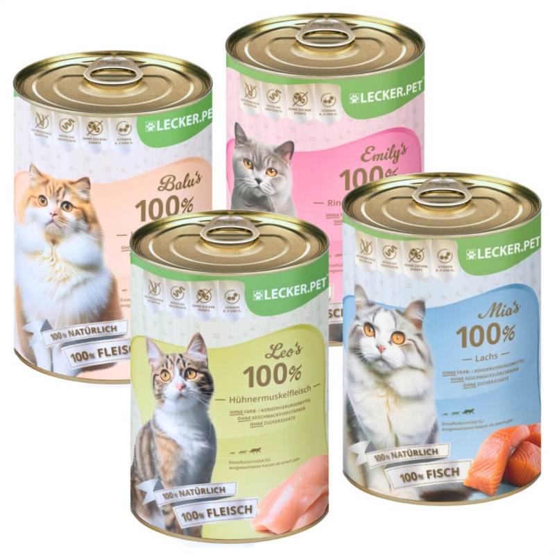 24 x 400 g Lecker.Pet® Balu’s, Emily's, Leo's & Mia's 100 % Fisch & Fleisch Katzenfutter Nassfutter Mix - je Sorte 6 Dosen von Lecker.Pet