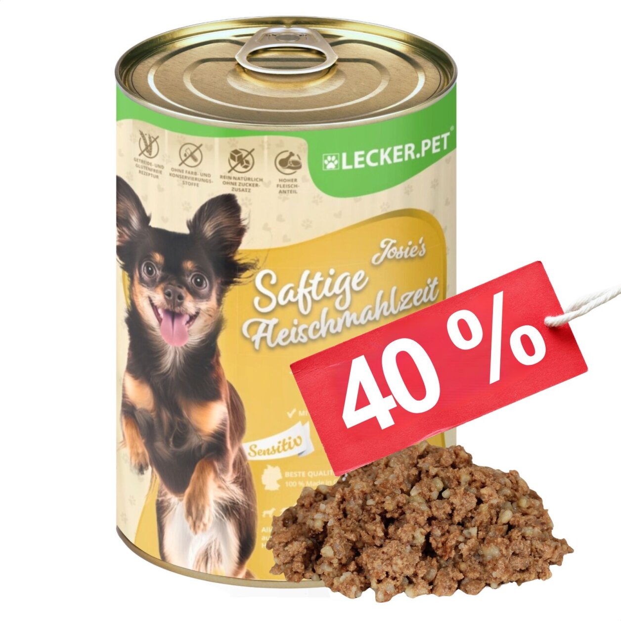 24 x 400 g Lecker.Pet® Josie's Saftige Fleischmahlzeit Sensitiv mit Pute & Reis Hundefutter Nassfutter MHD 10/2026 von Lecker.Pet