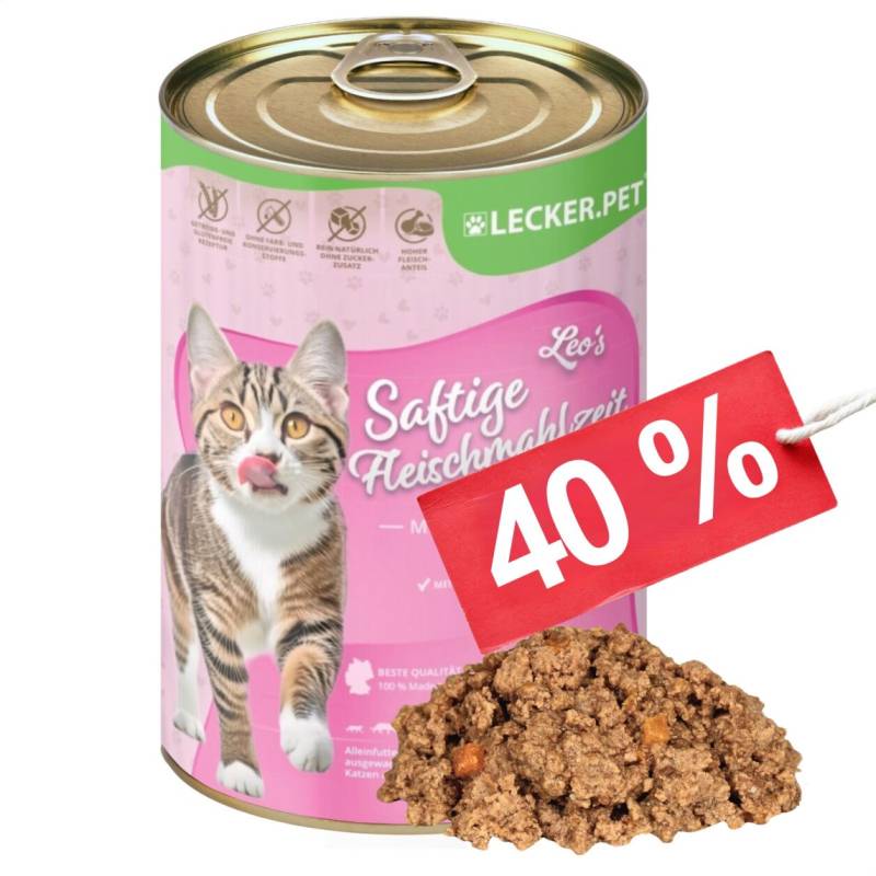 24 x 400 g Lecker.Pet® Leo's Saftige Fleischmahlzeit mit Pute & Gemüse Katzenfutter Nassfutter MHD 10/2026 von Lecker.Pet
