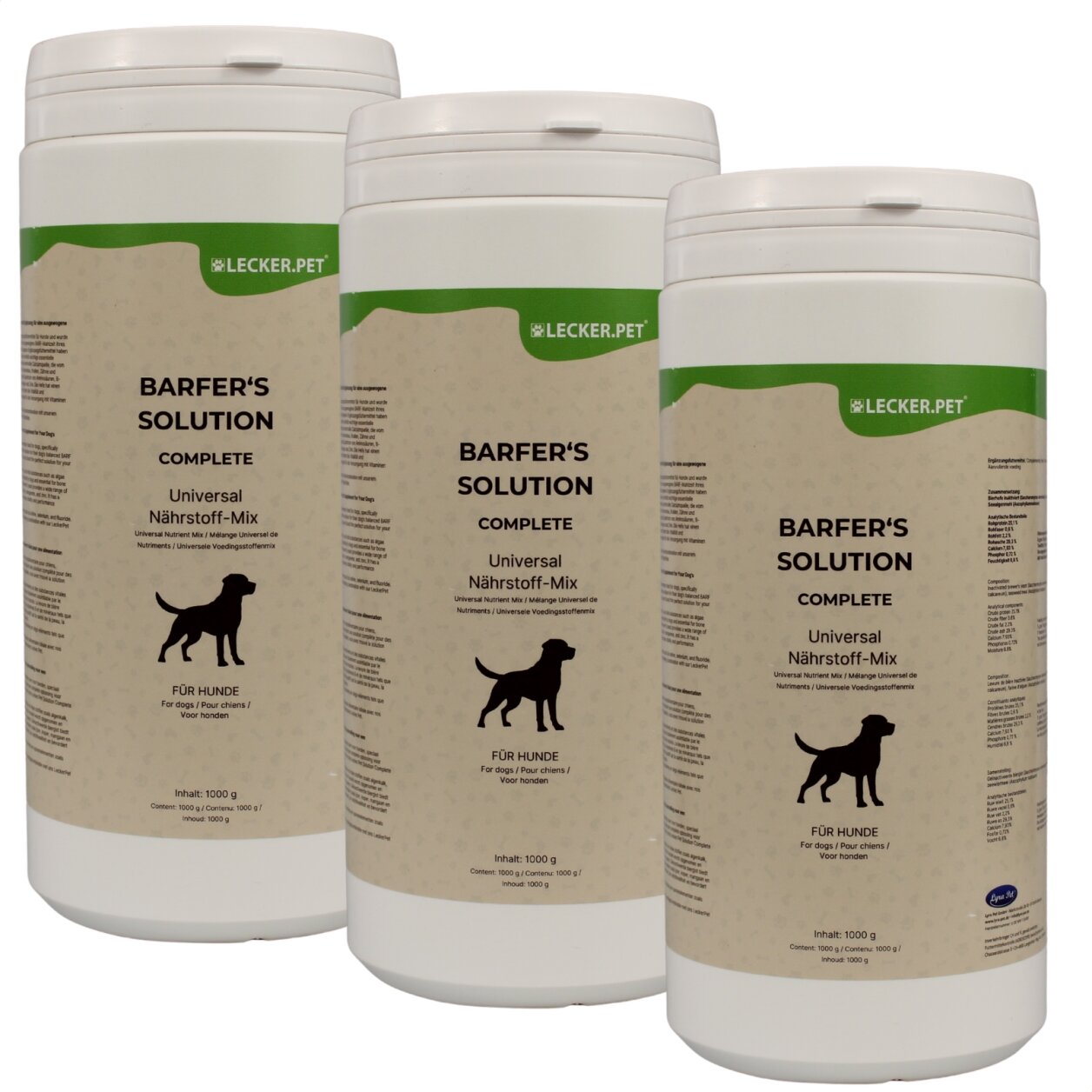 3 x 1 kg Lecker.Pet® Barfer's Solution Complete Universal Nährstoff Mix Pulver für Hunde von Lecker.Pet