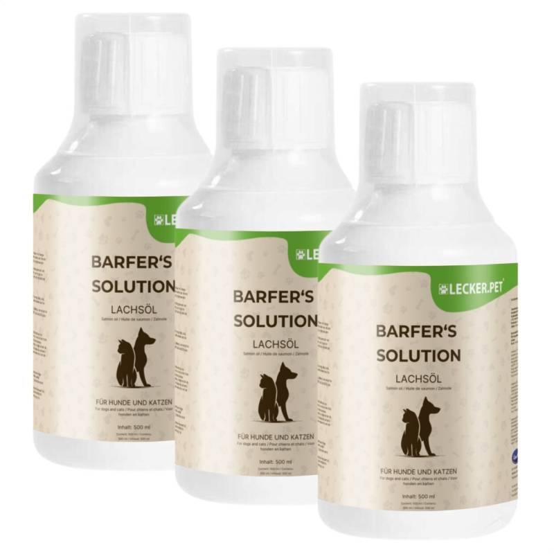 3 x 500 ml Lecker.Pet® Barfer's Solution 100 % Lachsöl für Hunde & Katzen von Lecker.Pet