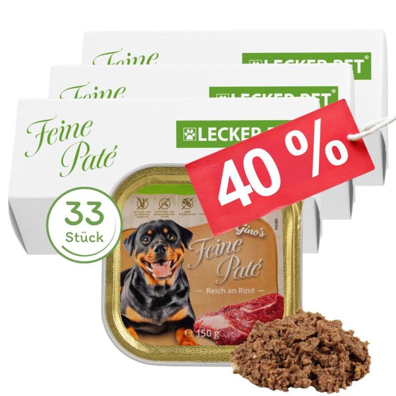 33 x 150 g Lecker.Pet® Gino's Feine Paté Reich an Rind Hundefutter Nassfutter Vollnahrung von Lecker.Pet
