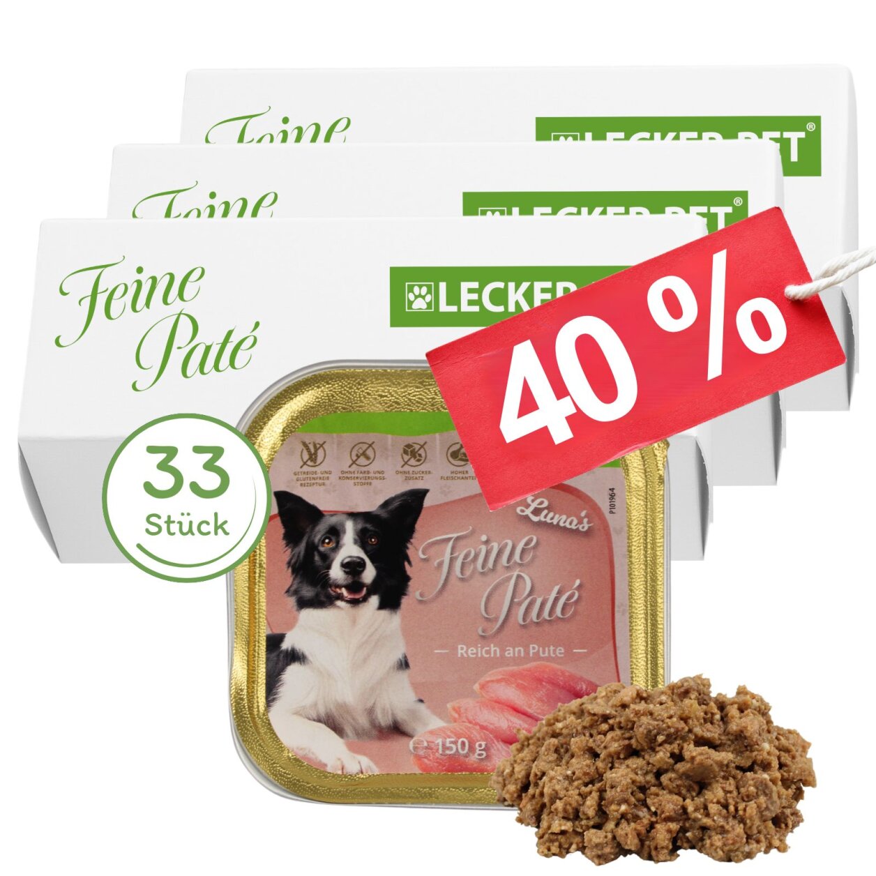 33 x 150 g Lecker.Pet® Luna's Feine Paté Reich an Pute Hundefutter Nassfutter Vollnahrung von Lecker.Pet
